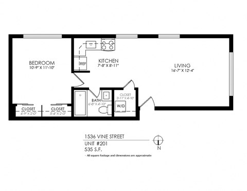 Floor plan for studio, 1 bath, 380 sqft